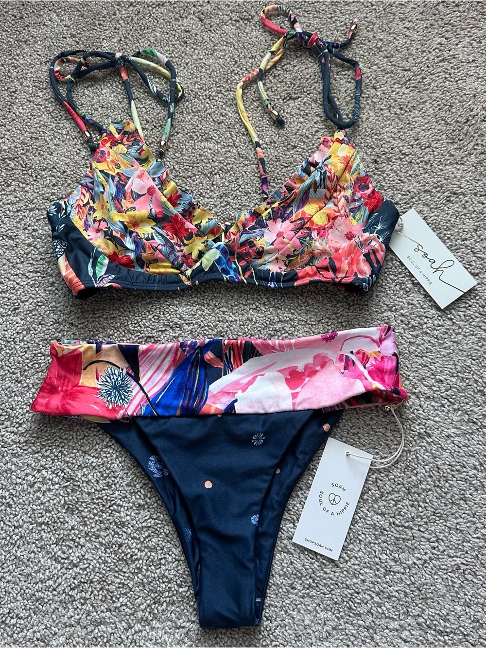 NWT Soul of a Hippie SOAH Bikini Swimsuit Colorful Ruffle Sz XS